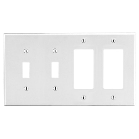 Hubbell Wiring Device-Kellems Wallplate, 4-Gang, 2) Toggle 2) Decorator, White P2262W
